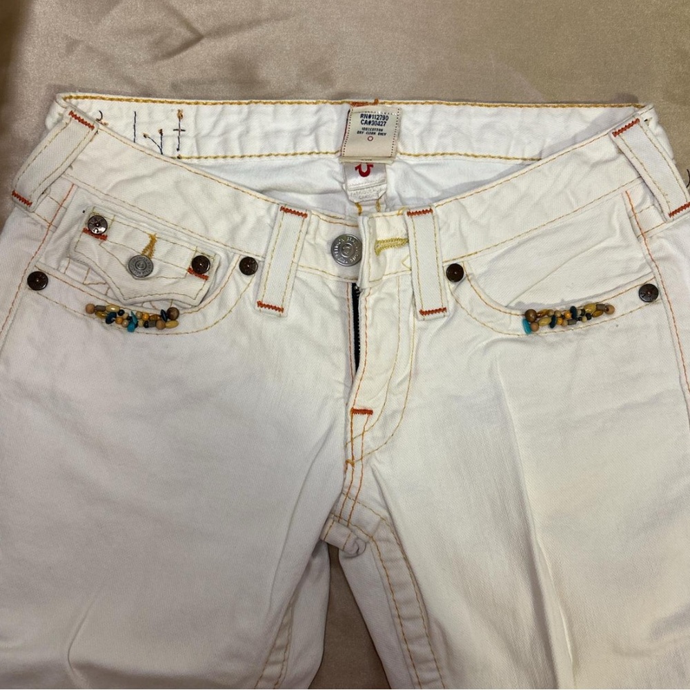 True Religion White Capri Jeans with Beaded Accents